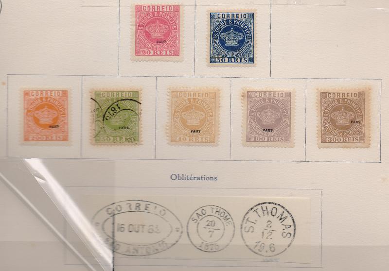 1078 f.jpg -     Lote:    1078 (frente)                   Descrição:         1876/85 &mdash; Tipo Coroa. FALSOS FOURNIER. CE 1/14. Série completa, com tira de 3 selos de 10 reis e par de 40 reis azul, com sobrecarga "FAUX", em folha extraída do álbum de falsificações Fournier, com reprodução dos carimbos utilizados nas obliterações.        **       Valor Base:     &euro; 50,00     Valor Venda:     &euro;      